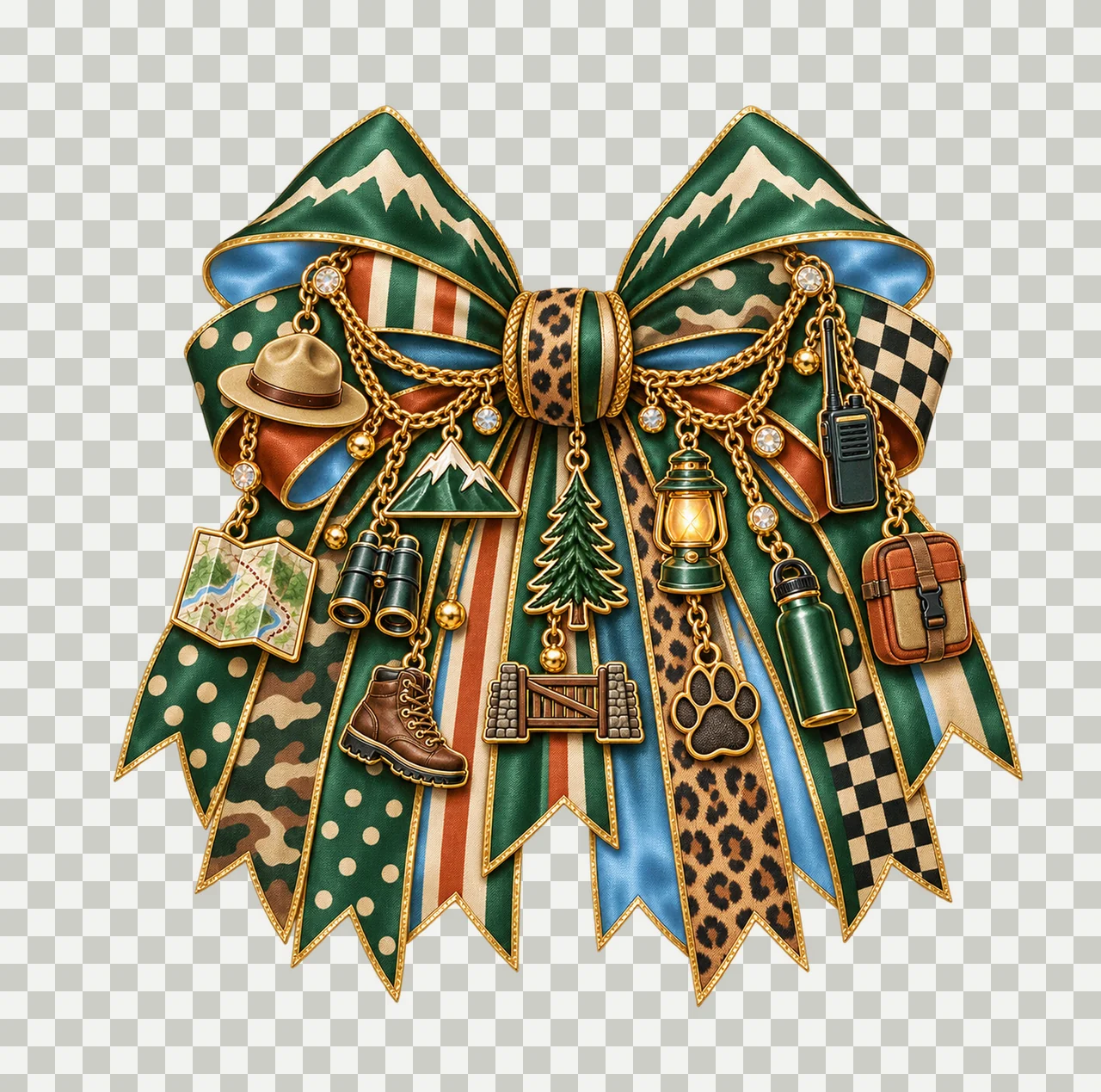 Park Ranger Bow Charm PNG, Gold Chain Charms, Transparent Sublimation Design, Digital Download transparency and detail preview thumbnail