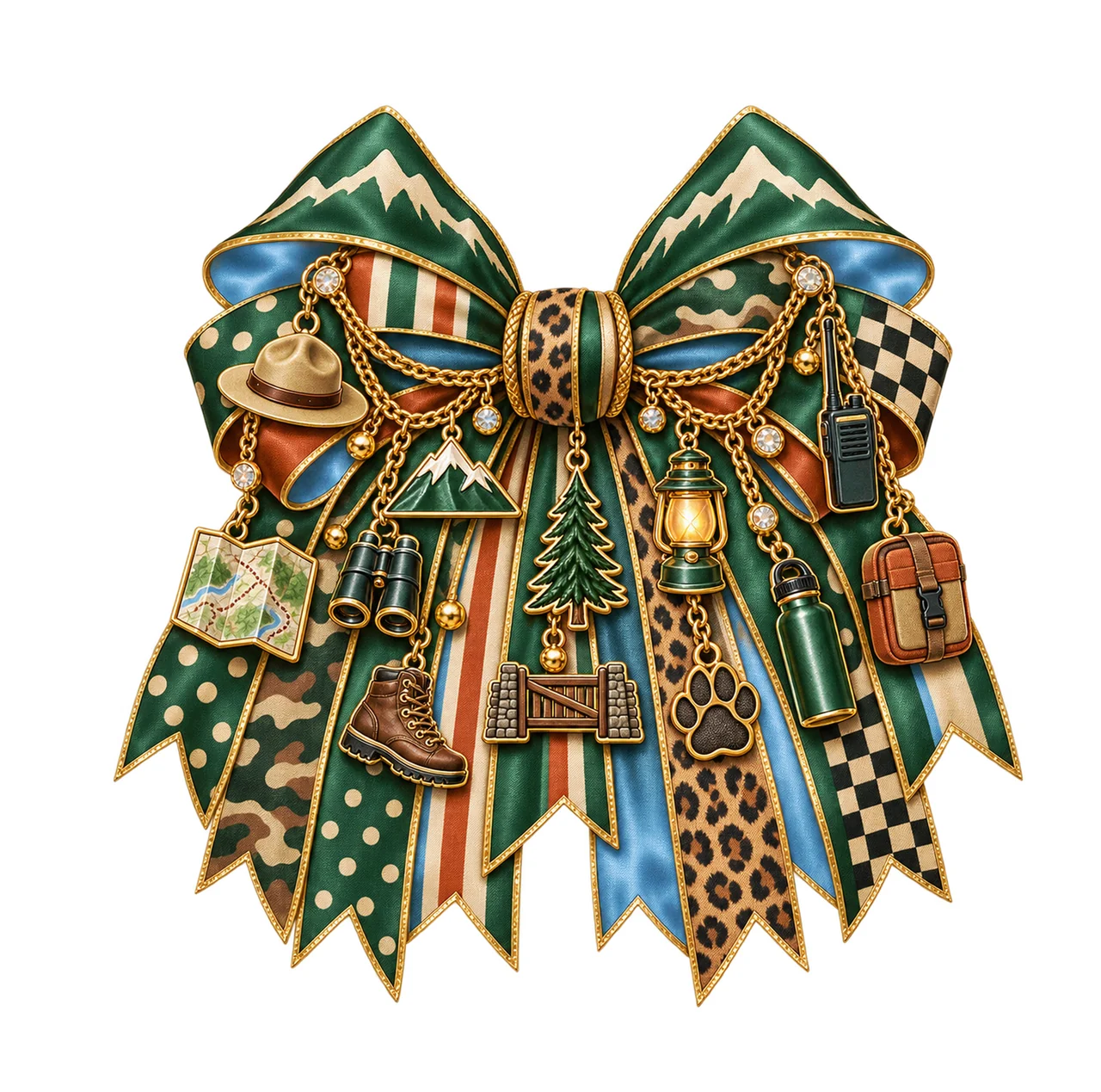 Park Ranger Bow Charm PNG, Gold Chain Charms, Transparent Sublimation Design, Digital Download
