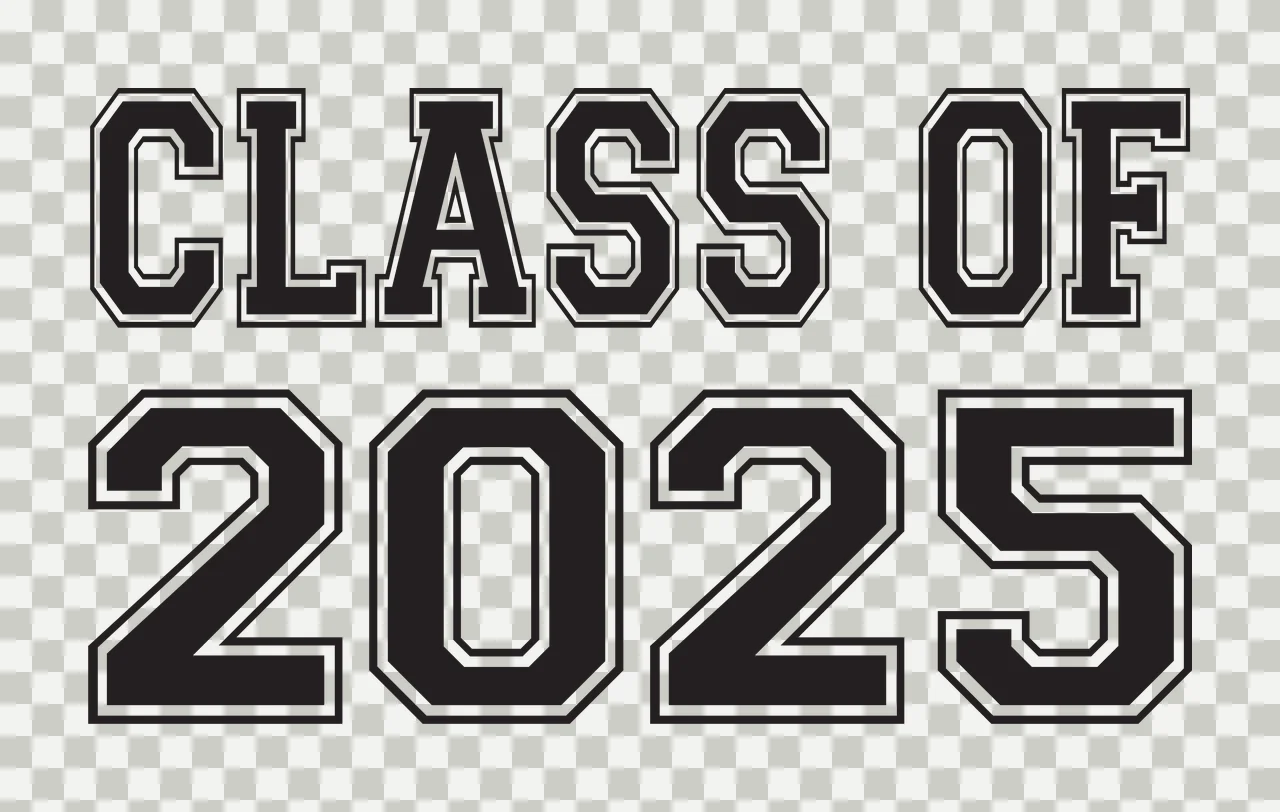 CLASS OF 2025 Typography Design with black text, white outline, bold block letters and two-line layout transparency and detail preview thumbnail