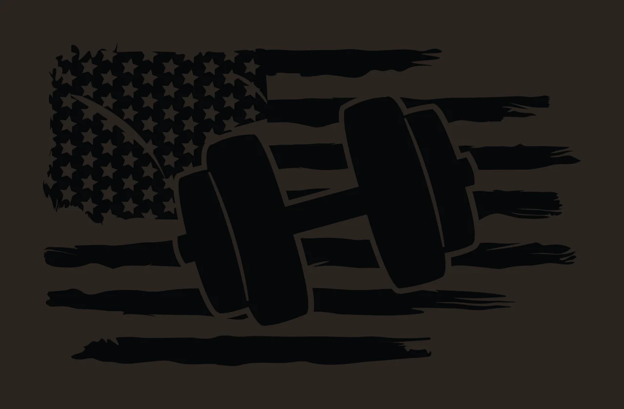 Flag Dumbbell Silhouette Centered Over A Horizontal Distressed stars contrast preview thumbnail