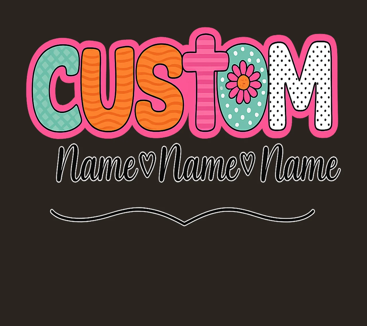 Lettering Stacked With Flower And Heart In Pink colorful contrast preview thumbnail