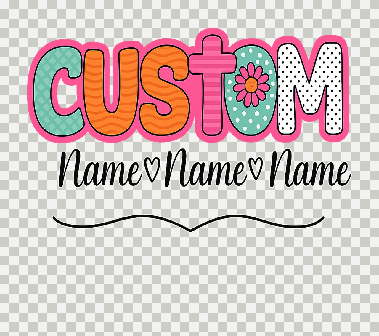 Lettering Stacked With Flower And Heart In Pink colorful transparency and detail preview thumbnail
