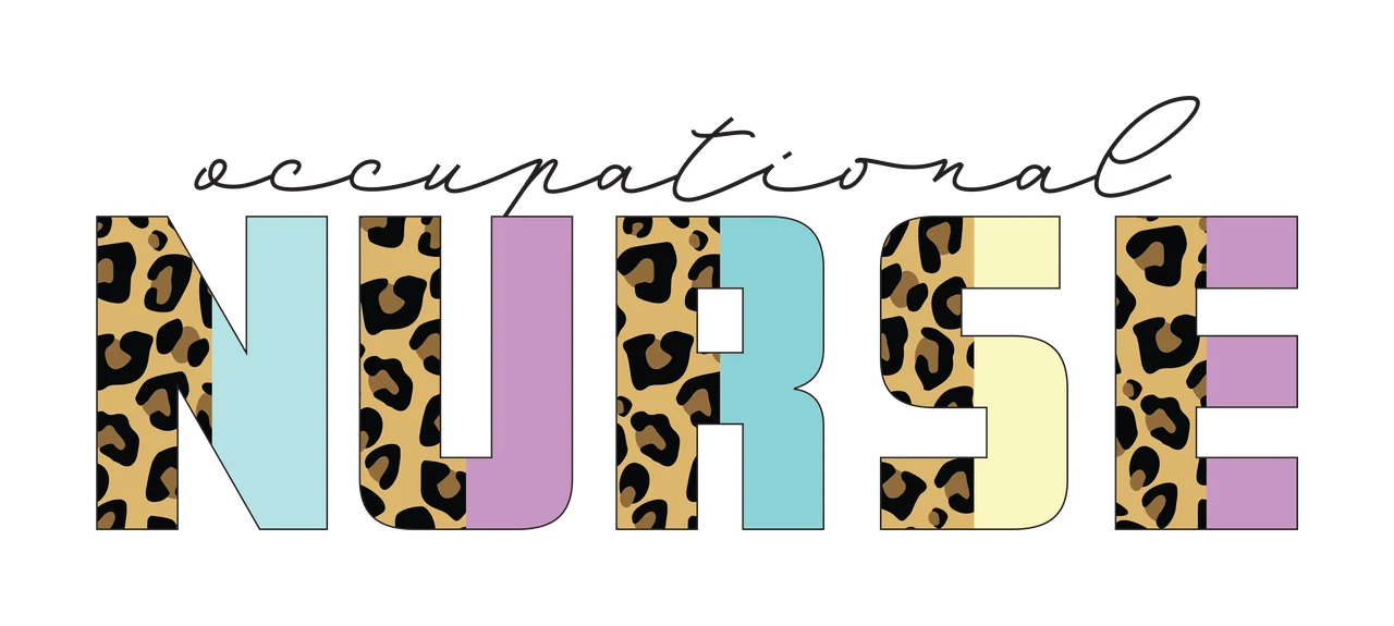 Occupational NURSE Typography Design with cursive text, block letters, leopard print pattern and pastel block fill in black, tan and brown