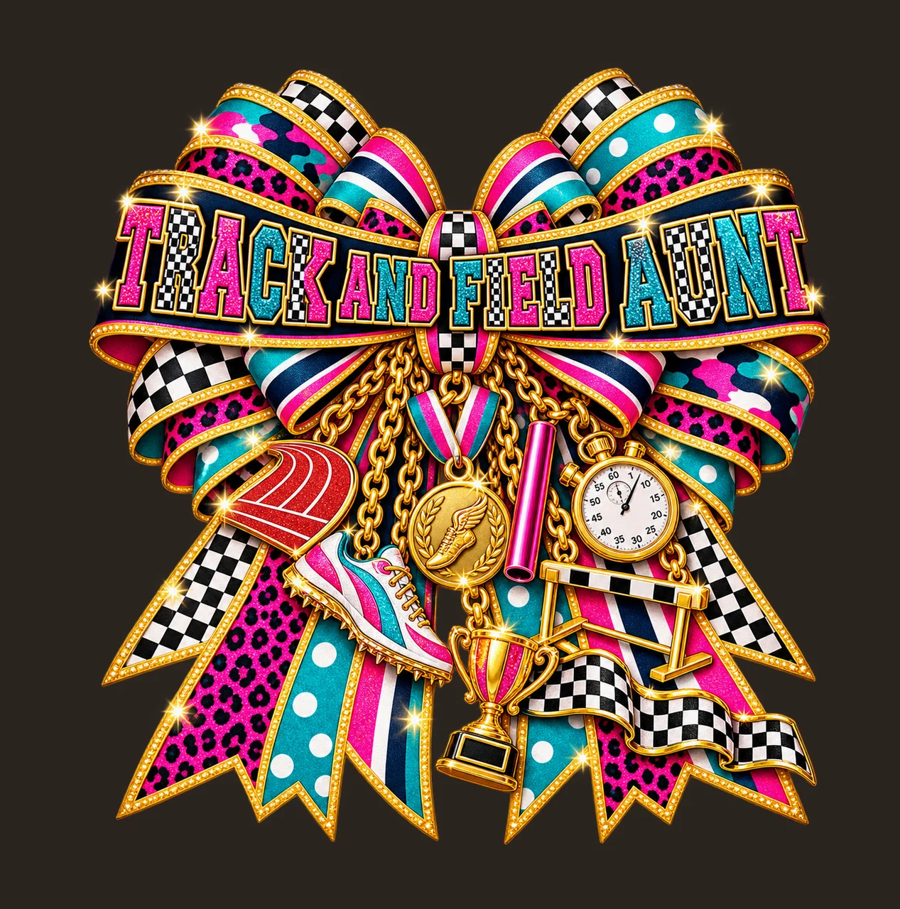 Track and Field Aunt Bow Charm PNG, Patterned Varsity Aunt Ribbon Clipart, Transparent Sublimation Digital Download contrast preview thumbnail