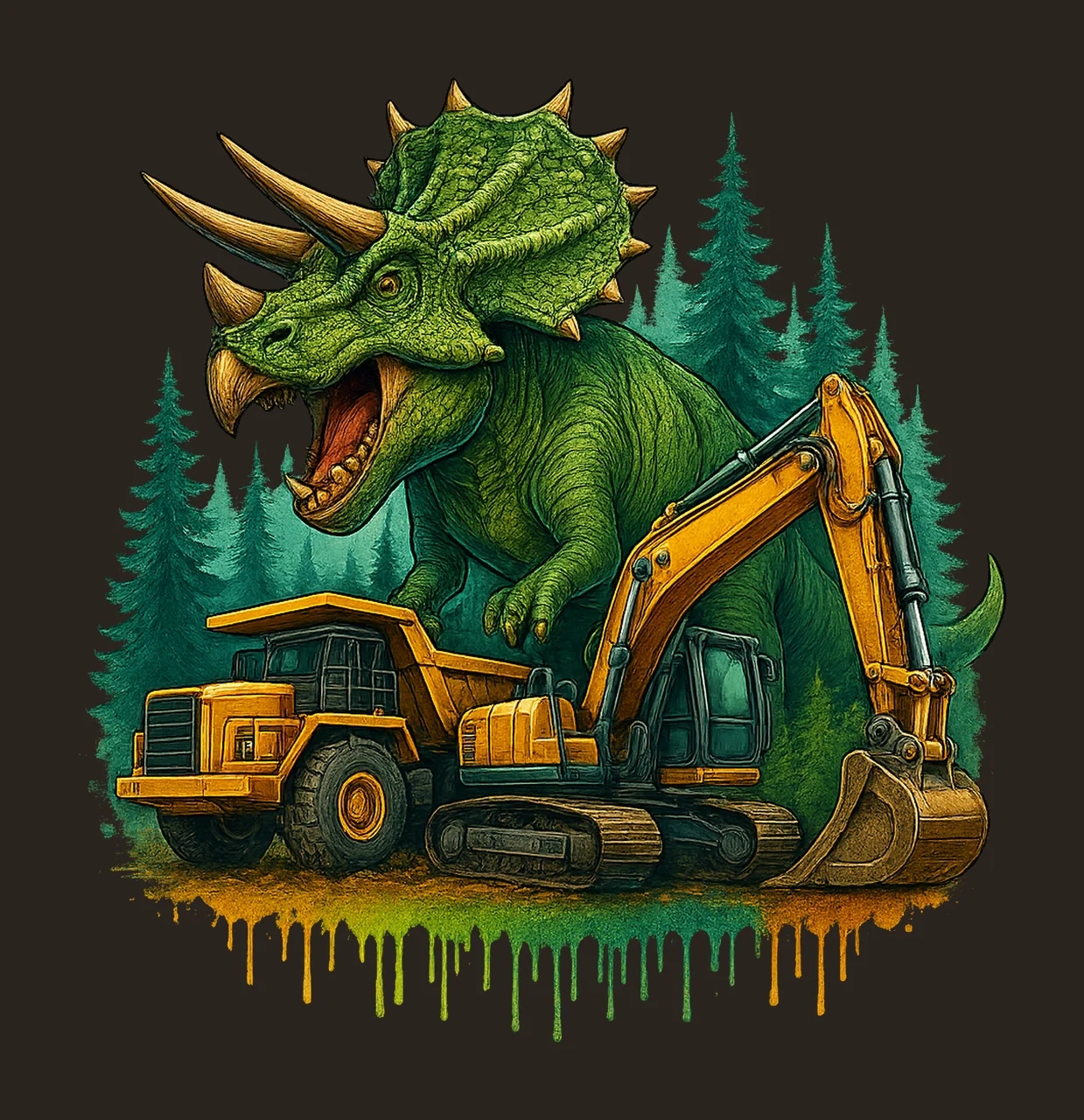 Dinosaur sublimation design Rex excavator kids Variation B contrast preview thumbnail