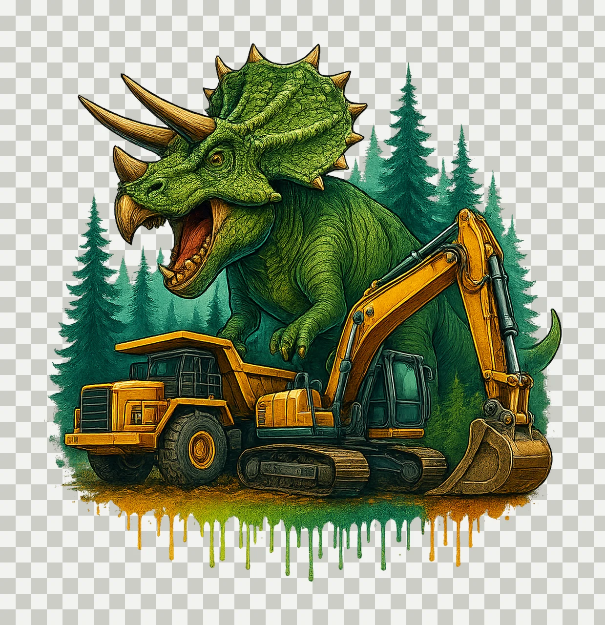 Dinosaur sublimation design Rex excavator kids Variation B transparency and detail preview thumbnail