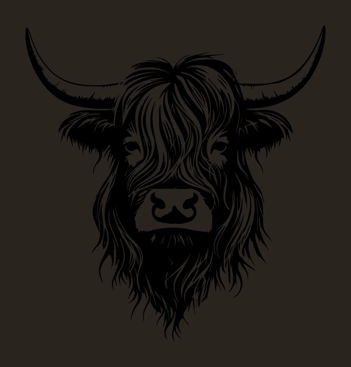 Highland Cow Head With Horns portrait fur ink illustration contrast preview thumbnail