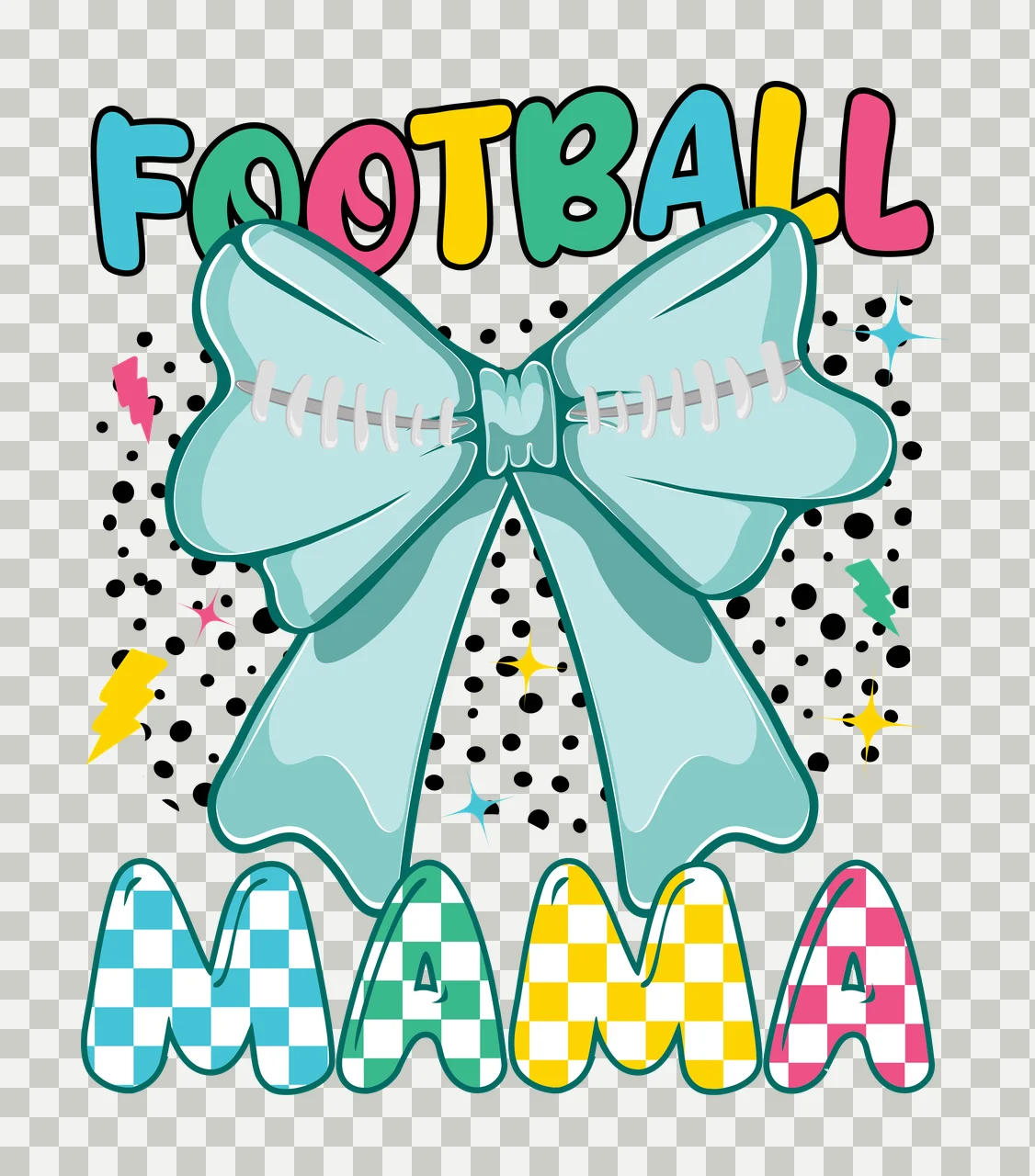 Football Mama Dots Black Bow Silhouette With Text Variation transparency and detail preview thumbnail
