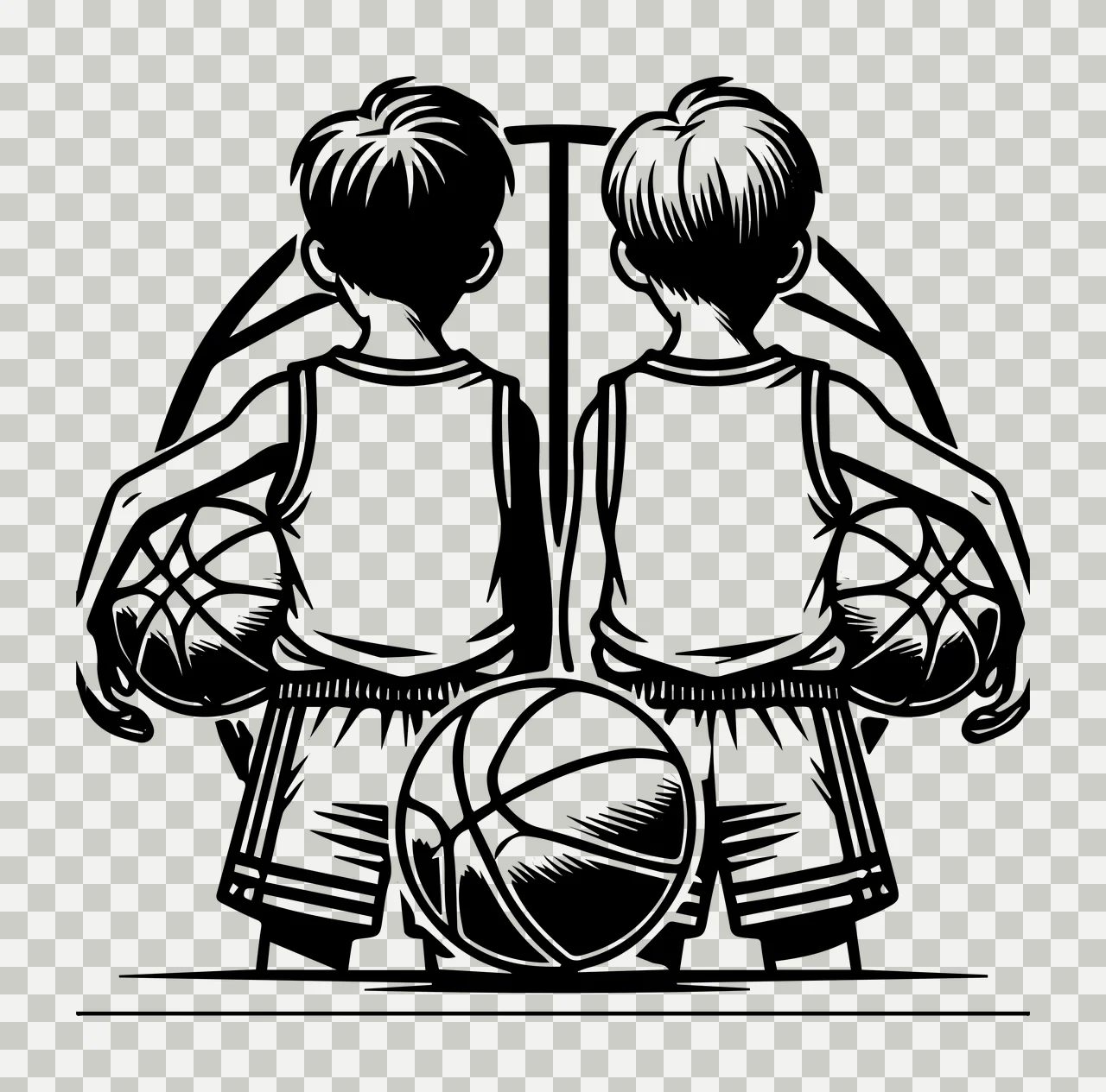 Ball Two Children Holding Basketballs Illustration jerseys transparency and detail preview thumbnail