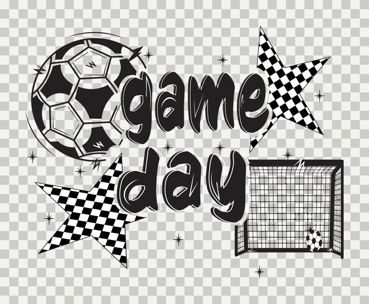 Game Soccer Ball Game Day And Goal lettering stars black sports transparency and detail preview thumbnail
