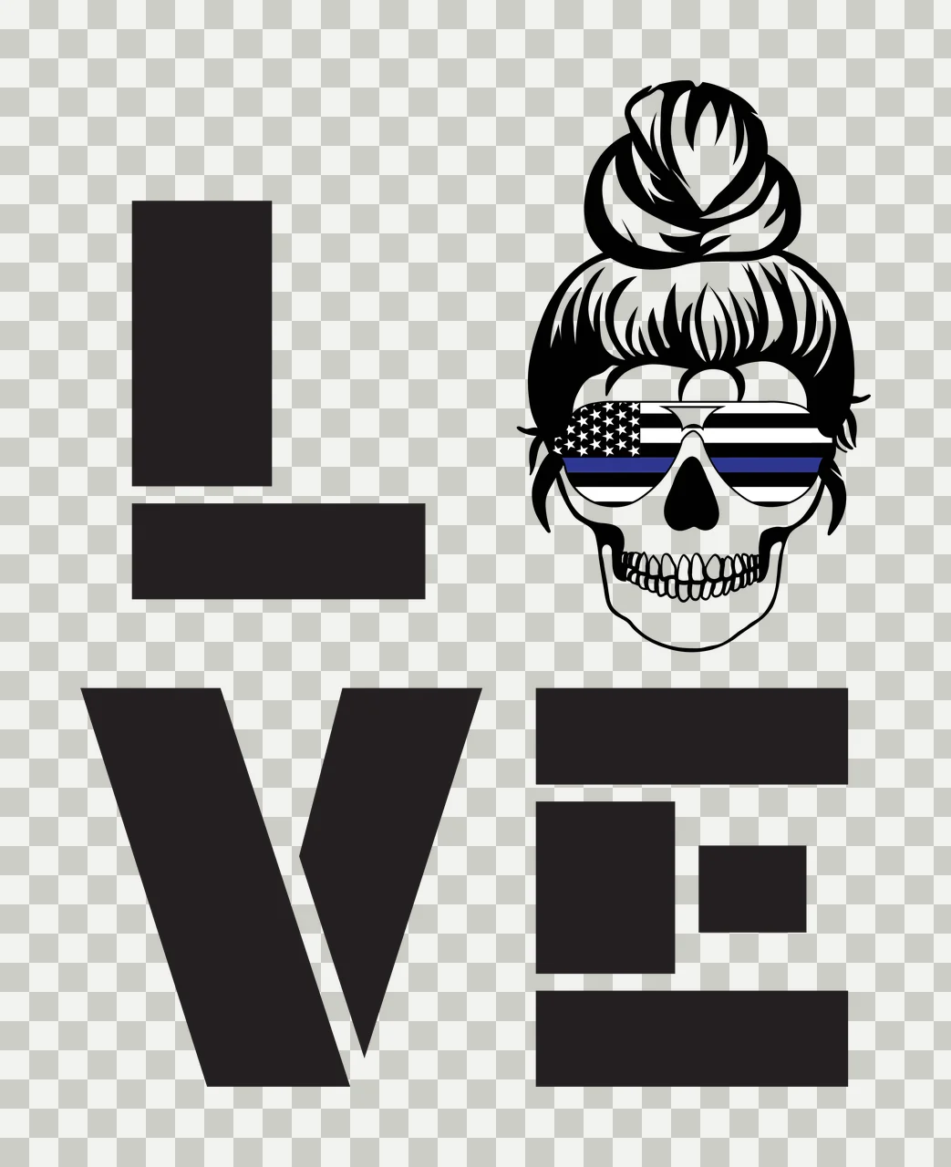 Keychain Love Word With Skull Graphic hair bun sunglasses black transparency and detail preview thumbnail