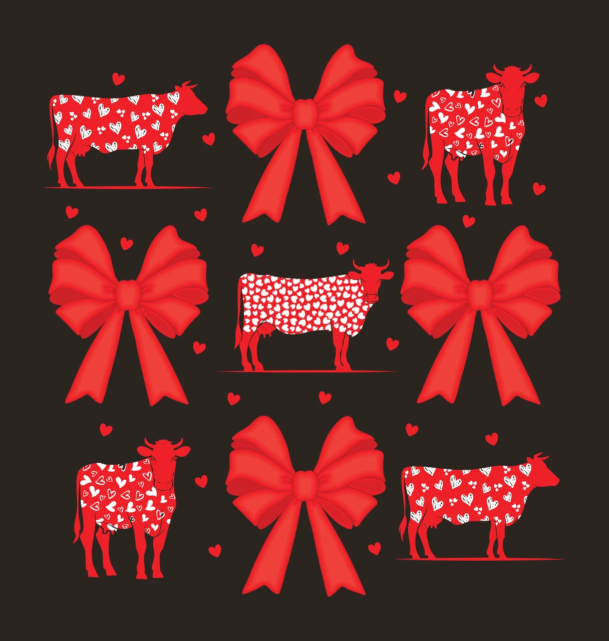 Cow Bow Red Cows With Hearts And Bows pattern white plain heart contrast preview thumbnail