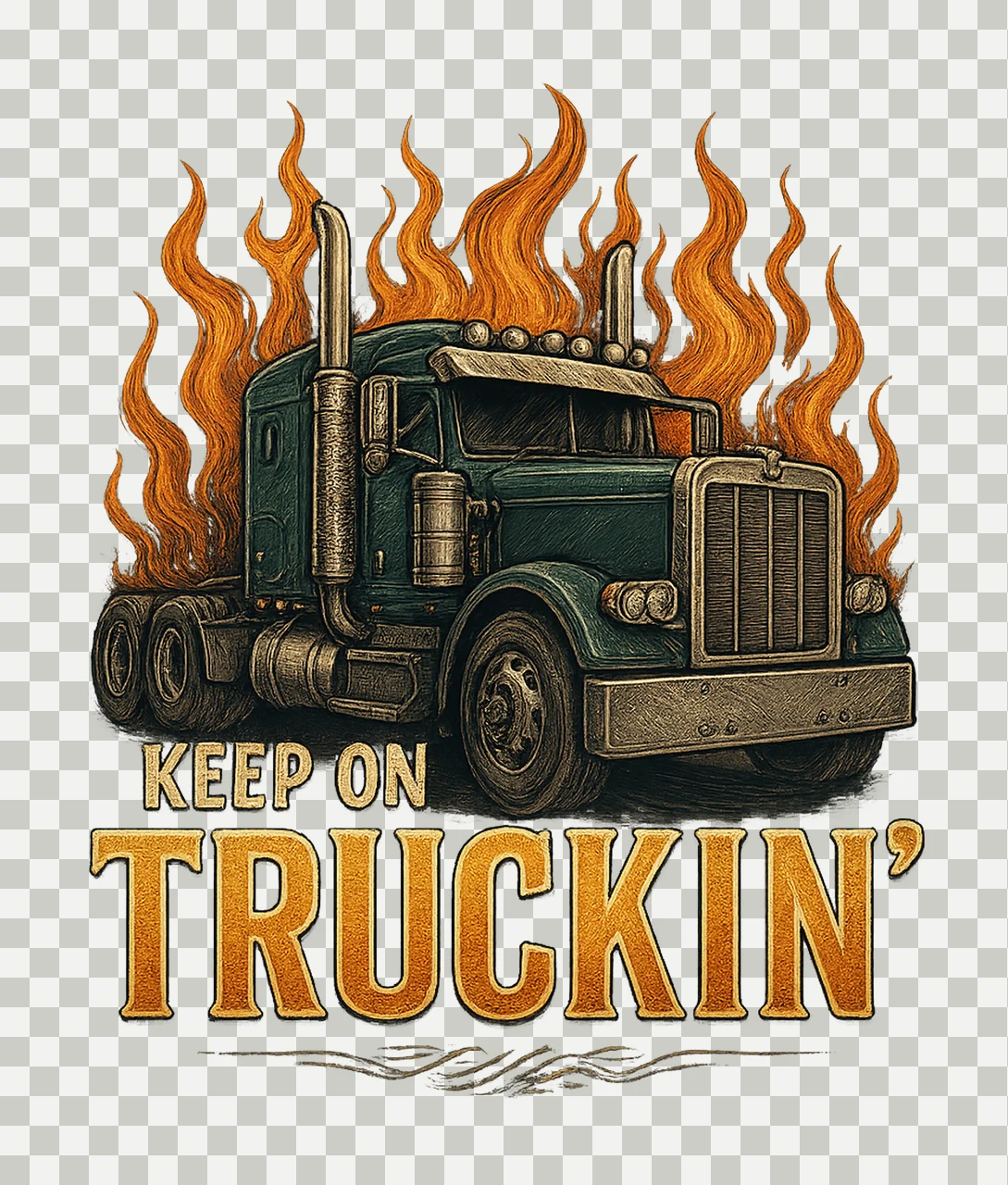Keep on Truckin Trendy Shirt Designs Semi Truck Sublimation transparency and detail preview thumbnail