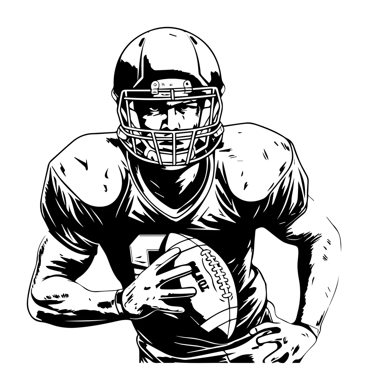 Football Player American Holding Ball helmet jersey ink illustration