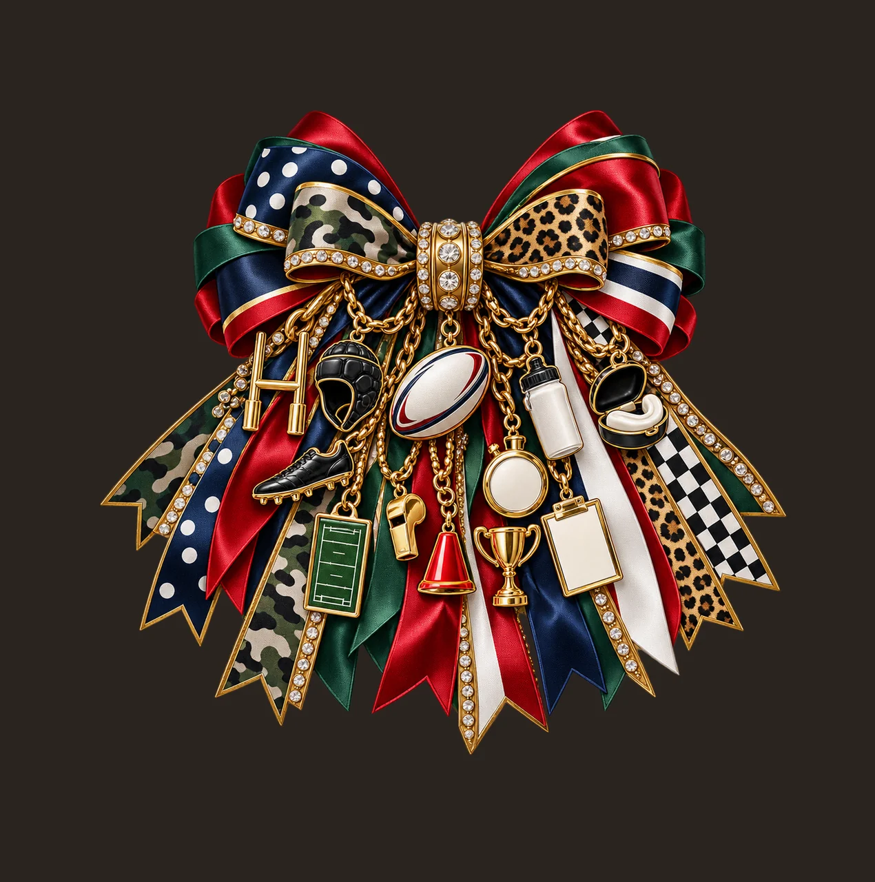 Rugby Player Bow Charm PNG, Gold Chain Charms, Transparent Sublimation Design, Digital Download contrast preview thumbnail