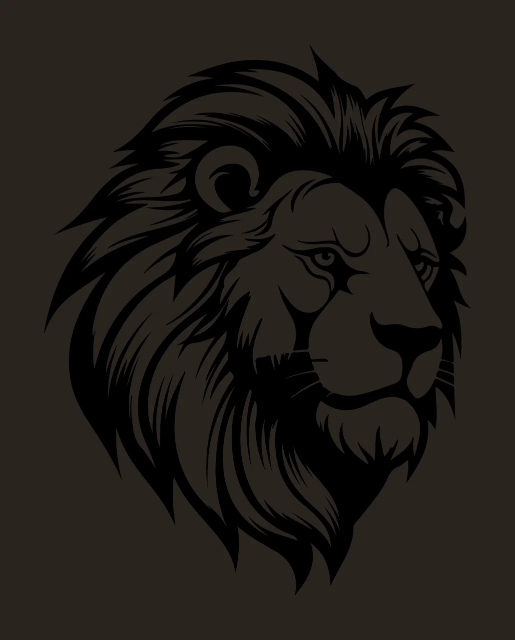 Lion Head Profile Detailed Silhouette mane ear whiskers black contrast preview thumbnail