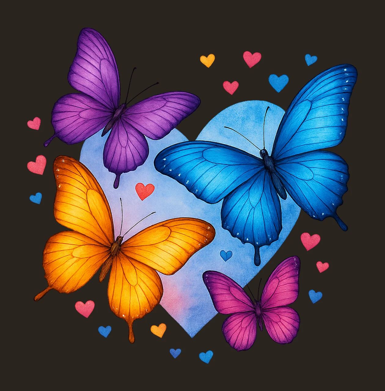 Cute Butterfly Heart Watercolor Artwork Pink Lilac Purple contrast preview thumbnail