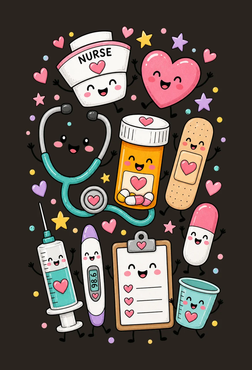 Nurse Characters Doodle Cute Happy Medical Variation D contrast preview thumbnail