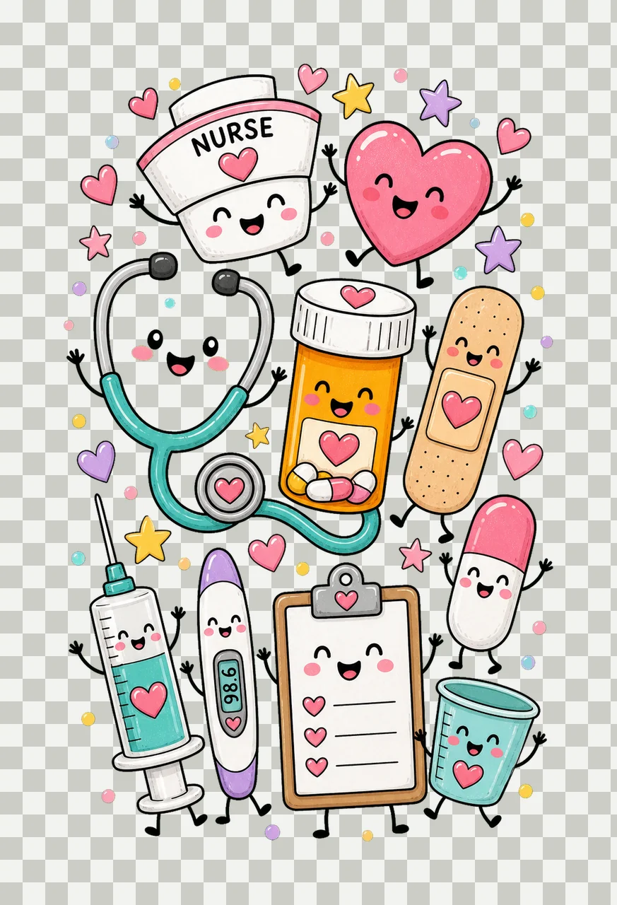 Nurse Characters Doodle Cute Happy Medical Variation D transparency and detail preview thumbnail