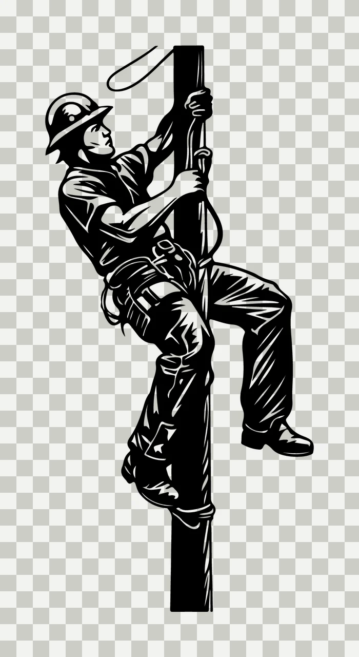 Line Worker Climbing Utility Pole Illustration helmet harness transparency and detail preview thumbnail