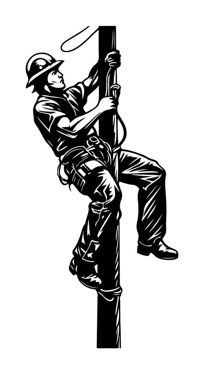Line Worker Climbing Utility Pole Illustration helmet harness