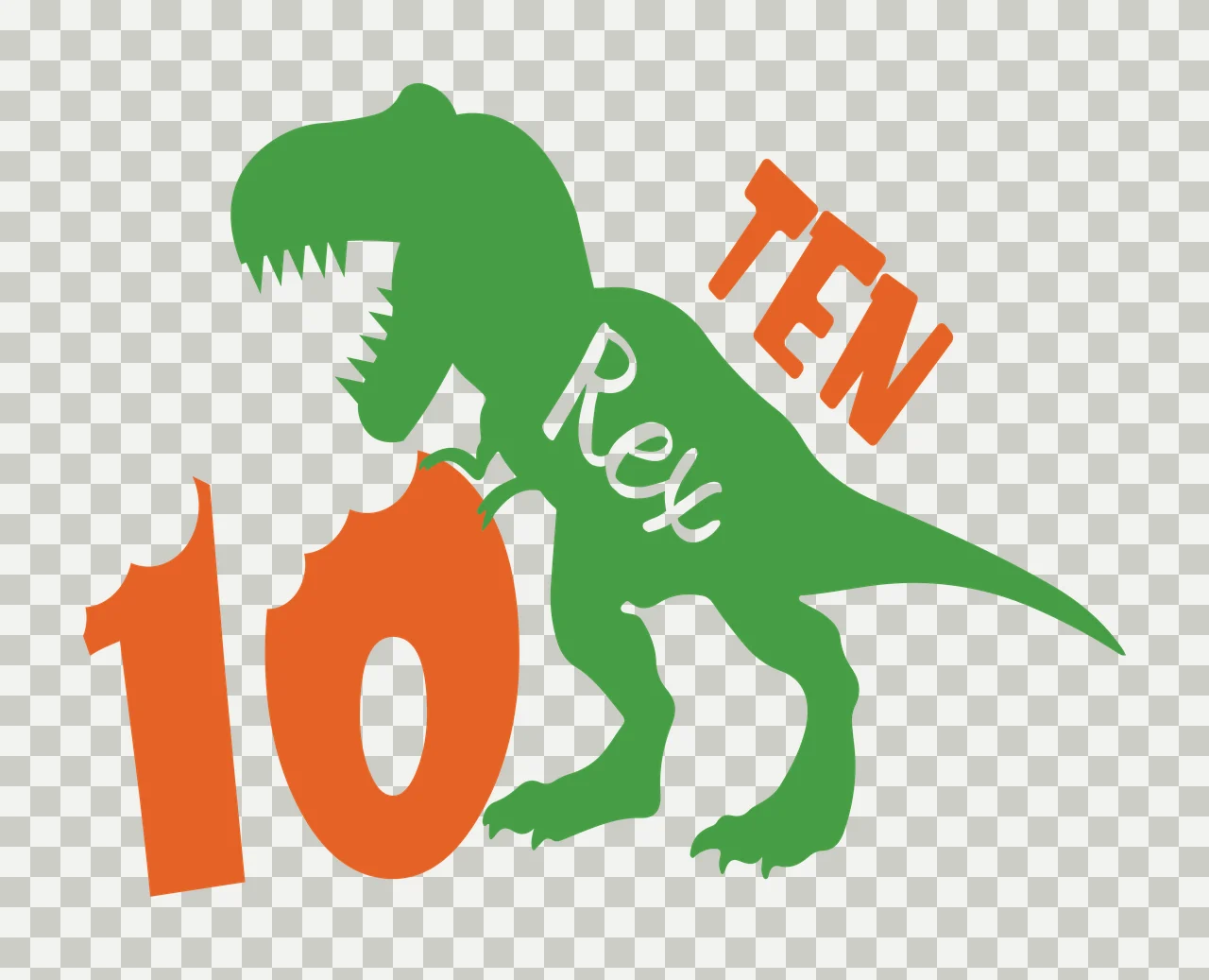 Birthday 10 Ten Rex Dinosaur Silhouette standing black white transparency and detail preview thumbnail