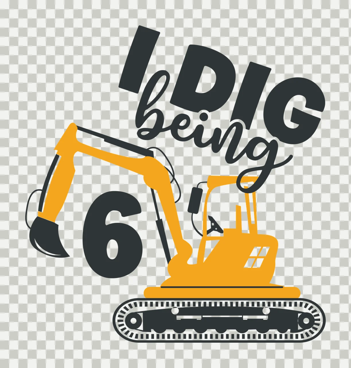 To I Dig Being 6 Excavator number black plain construction transparency and detail preview thumbnail