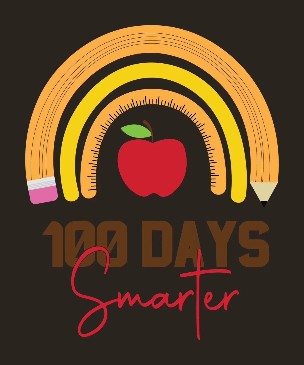 100 Days Smarter With Rainbow And Apple Displaying black white contrast preview thumbnail