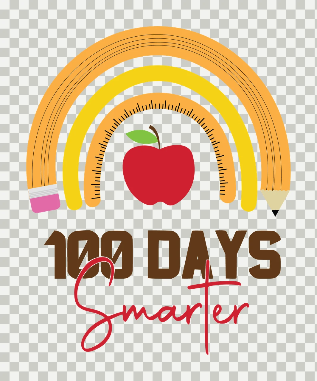 100 Days Smarter With Rainbow And Apple Displaying black white transparency and detail preview thumbnail
