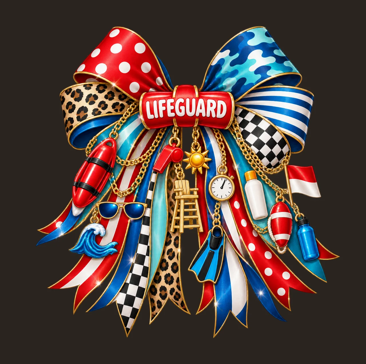 Lifeguard Bow Charm PNG, Gold Chain Charms, Transparent Sublimation Design, Digital Download contrast preview thumbnail