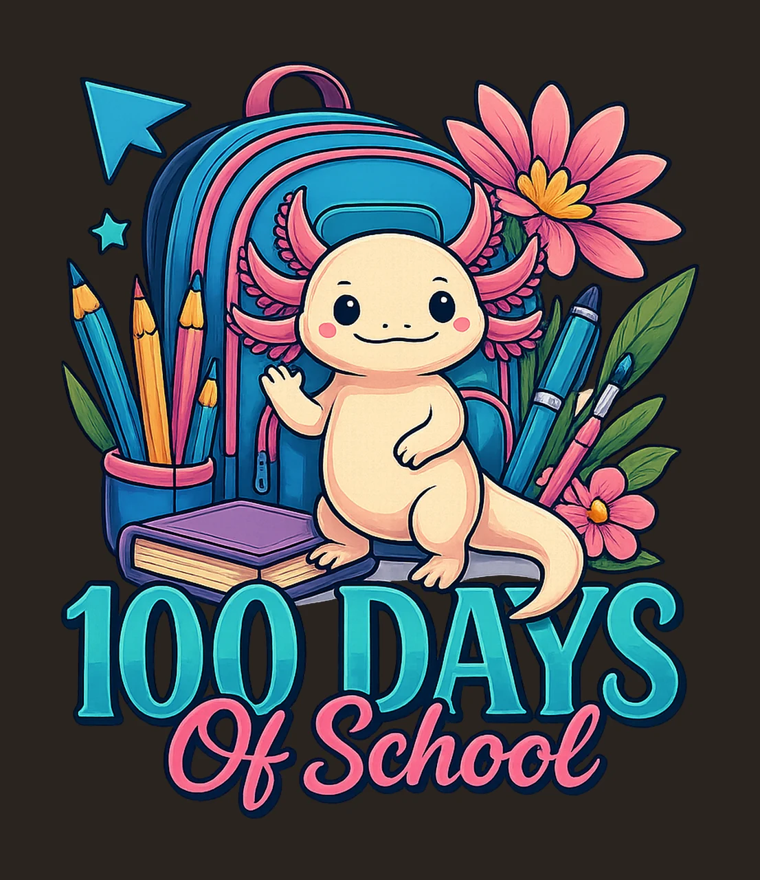 Happy 100 Days Of School Designs Cartoon Character School contrast preview thumbnail