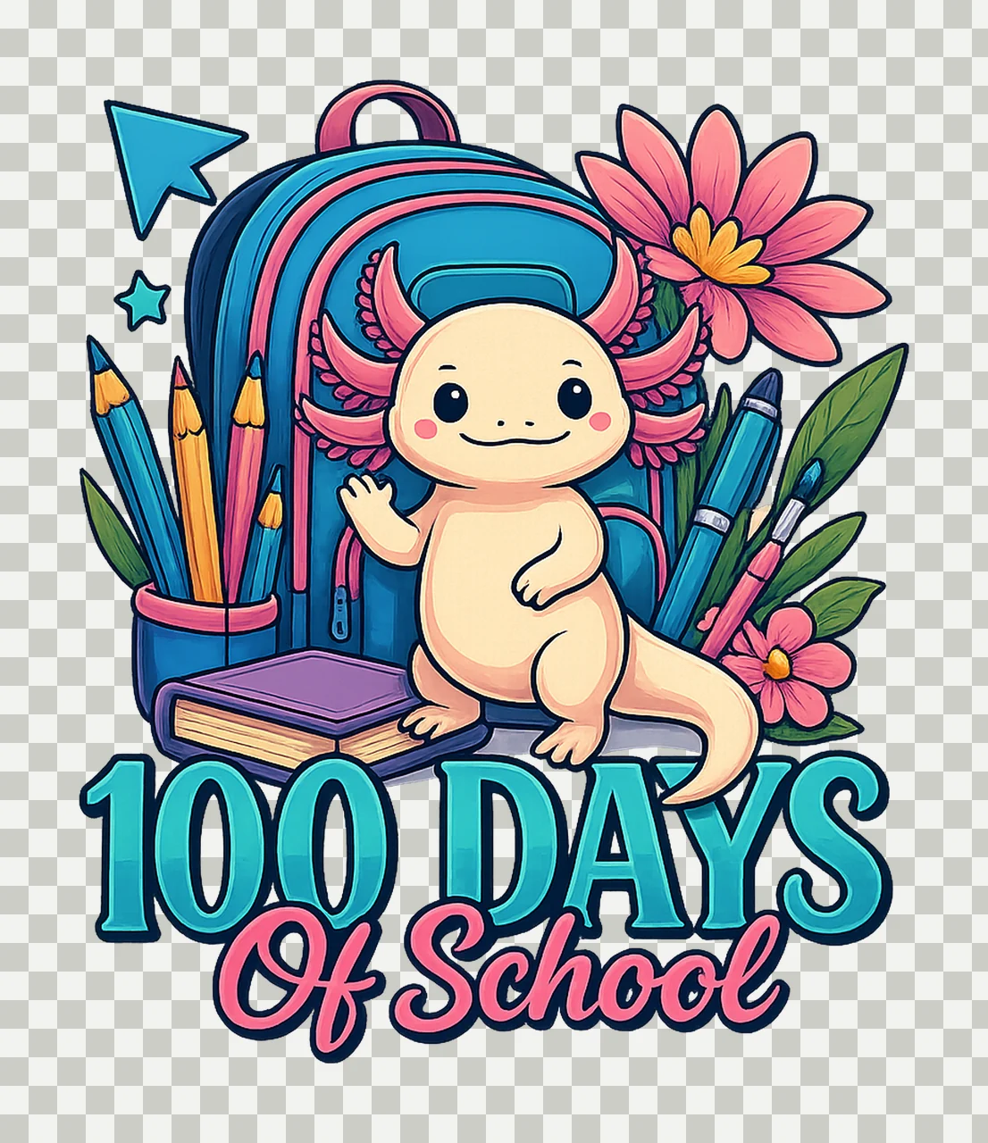 Happy 100 Days Of School Designs Cartoon Character School transparency and detail preview thumbnail