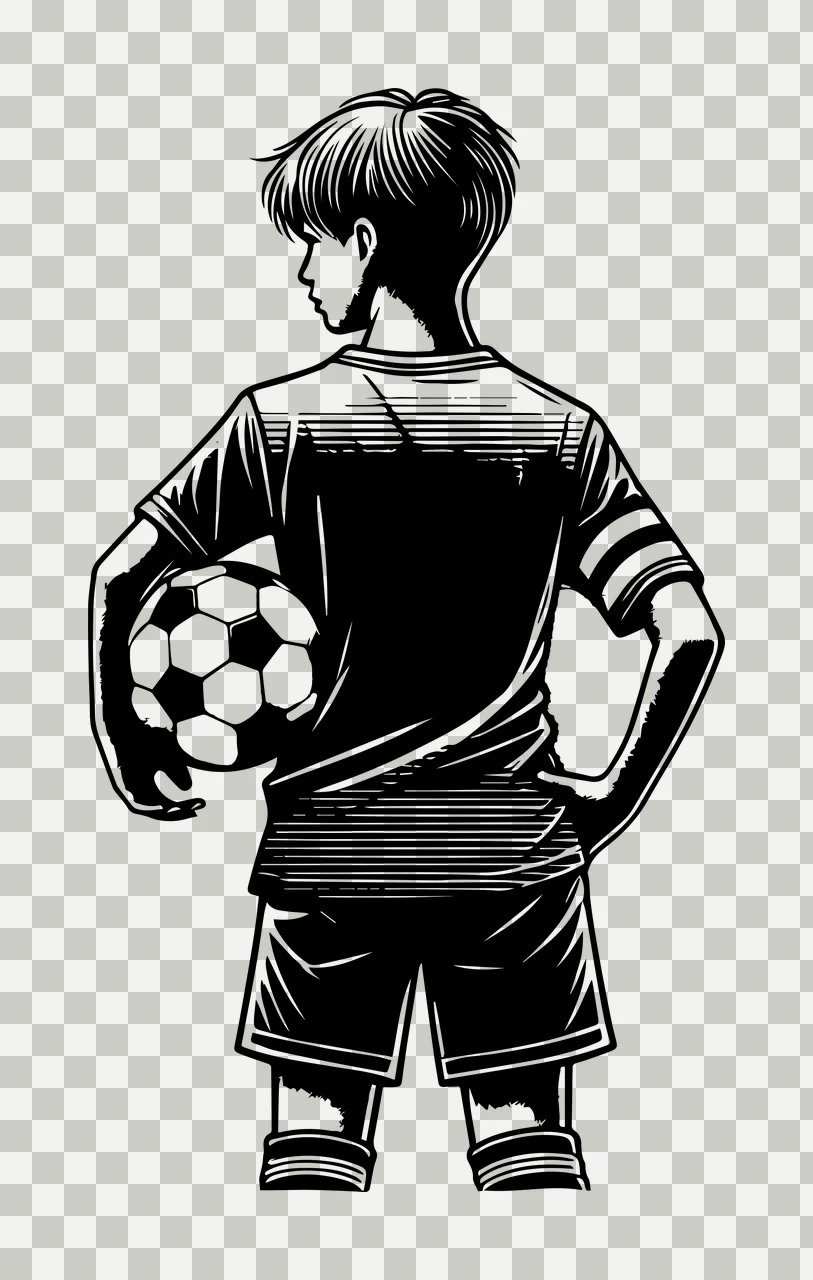 Soccer Ball Boy With View From Back youth holding shorts t shirt transparency and detail preview thumbnail