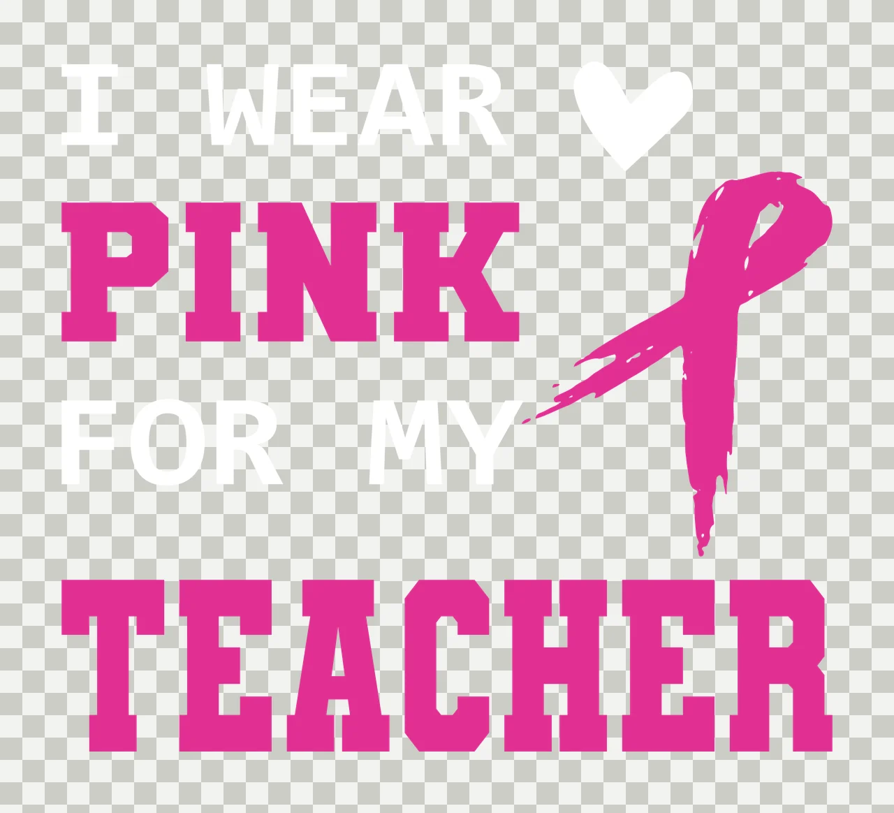 PINK TEACHER breast cancer awareness teacher Design with varsity block text and distressed awareness ribbon in magenta pink and white transparency and detail preview thumbnail