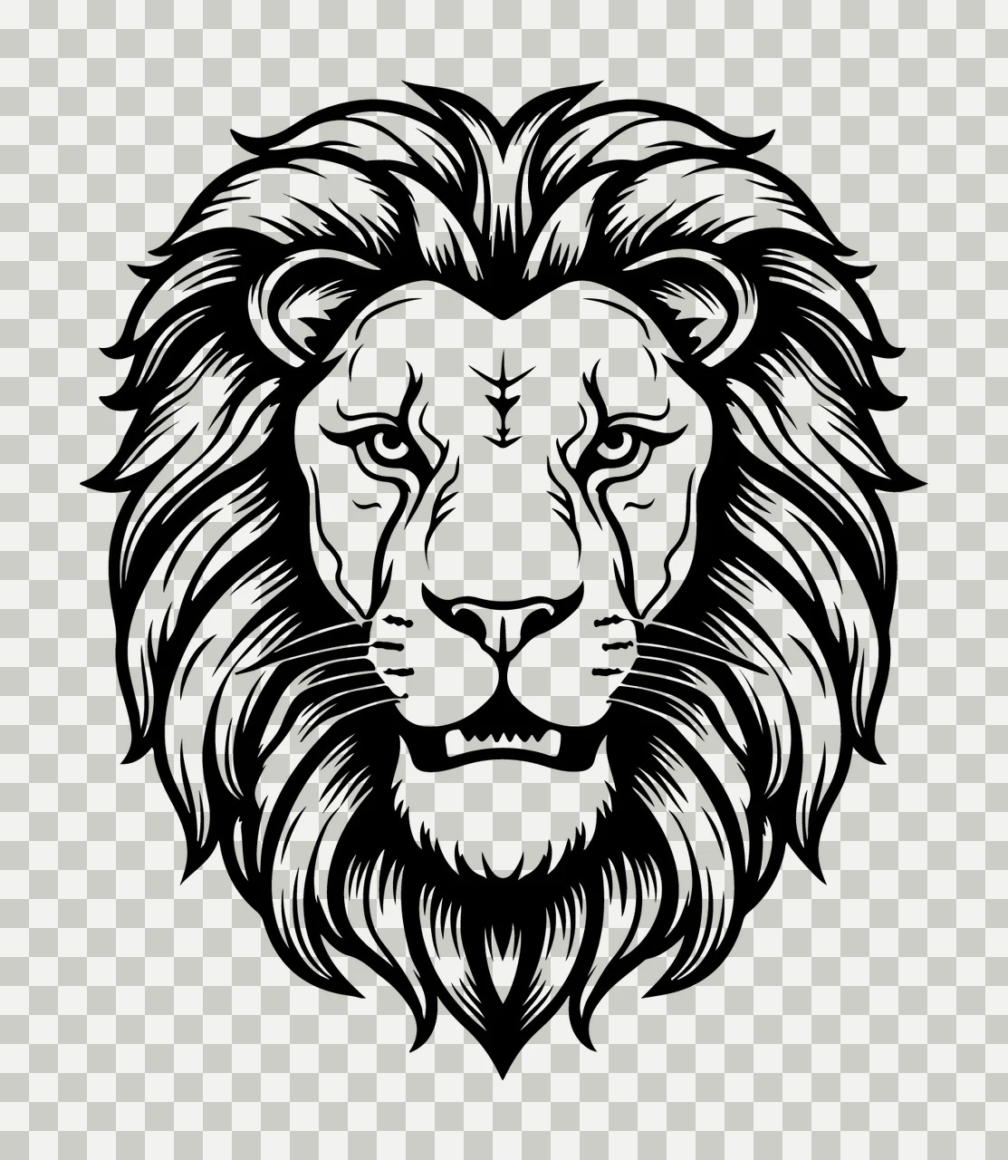 Lion Head Black And White Illustration staring mane engraving transparency and detail preview thumbnail