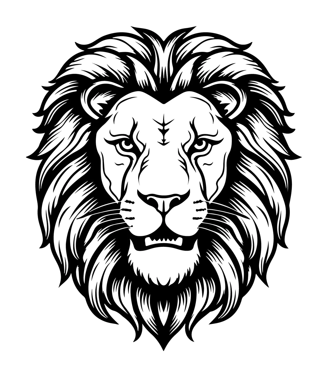 Lion Head Black And White Illustration staring mane engraving