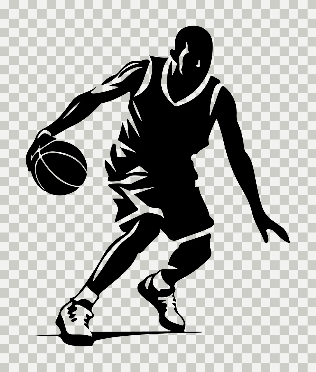 Player Basketball Dribbling Ball Silhouette jersey black white transparency and detail preview thumbnail