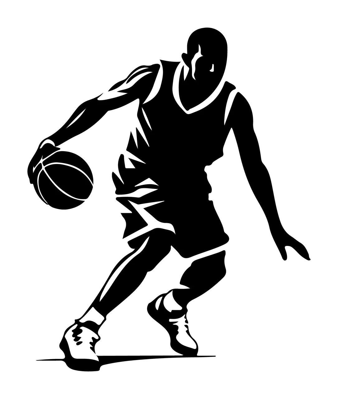 Player Basketball Dribbling Ball Silhouette jersey black white