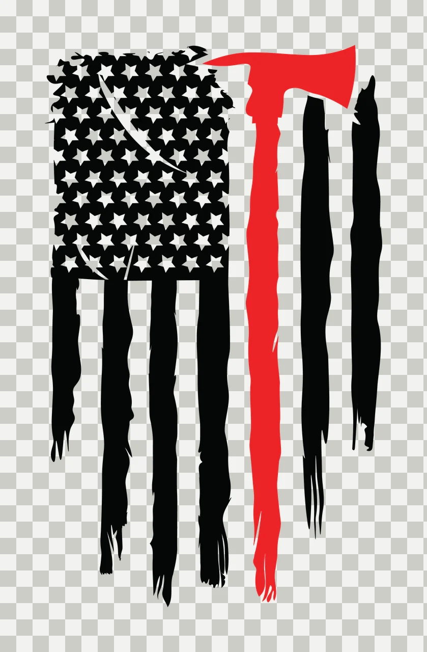 Flag American With Fire Axe Silhouette stars stripes distressed transparency and detail preview thumbnail