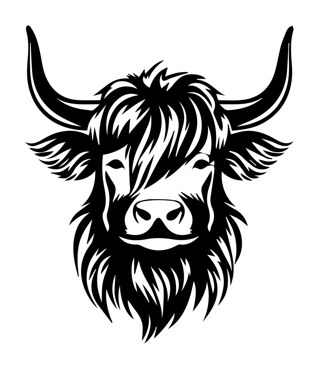 Bull Head With Horns Looking forward fur black Plain animal