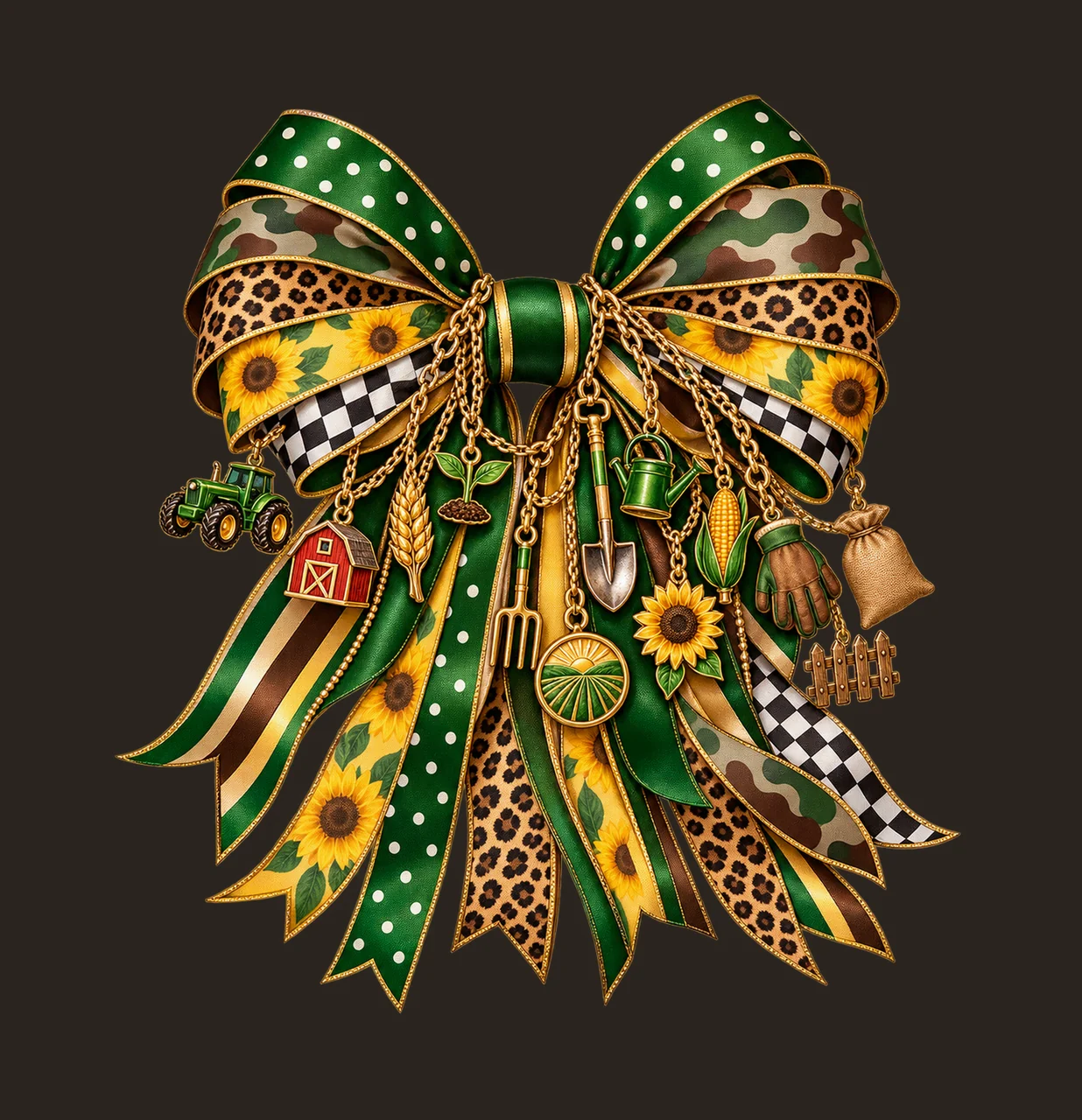 Farmer Agriculture Bow Charm PNG, Themed Gold Chain Charms, Coquette Ribbon Sublimation Design, Transparent Digital Download contrast preview thumbnail