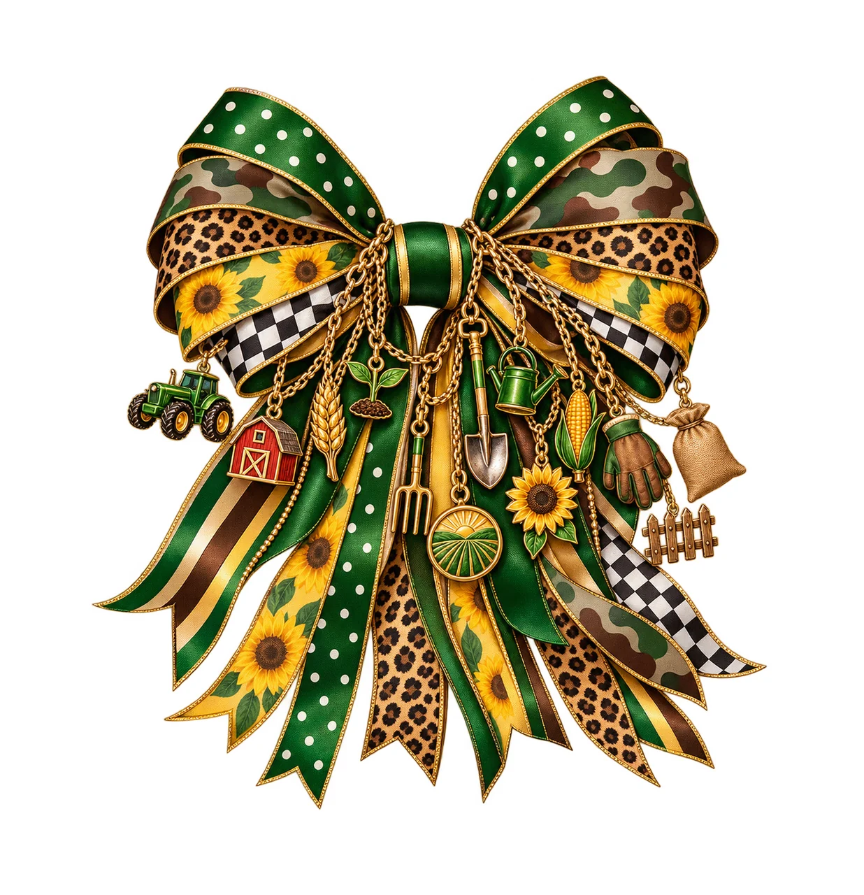 Farmer Agriculture Bow Charm PNG, Themed Gold Chain Charms, Coquette Ribbon Sublimation Design, Transparent Digital Download