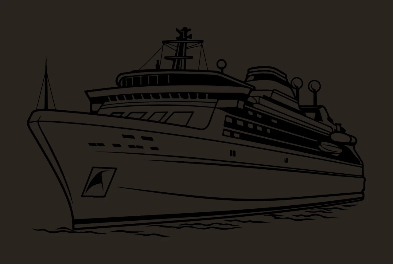 Cruise Ship Line Art Drawing sailing waves antenna black white contrast preview thumbnail