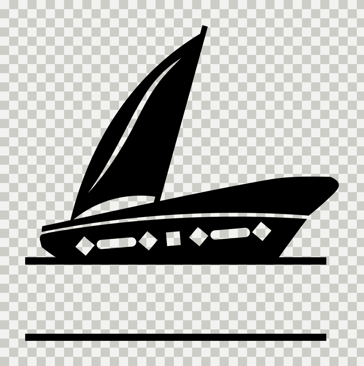 Sailboat Sailing With Geometric And Water In Black transparency and detail preview thumbnail
