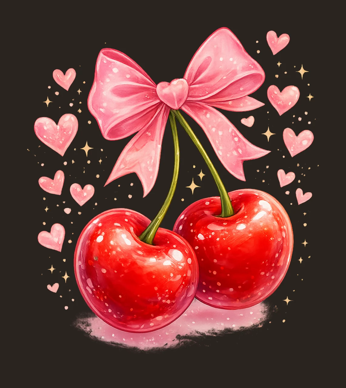 Cherry Bow DTF Transfer Cute Heat Transfer Design Trendy contrast preview thumbnail