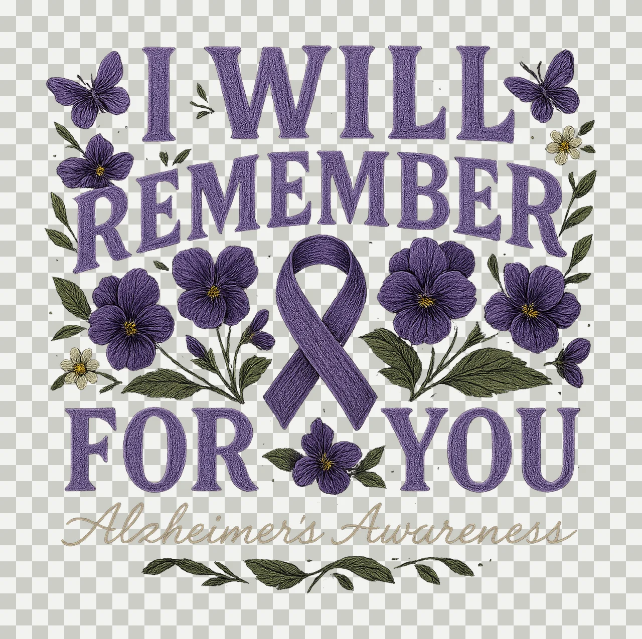 Will Remember For You Butterfly Alzheimer Awareness Design transparency and detail preview thumbnail