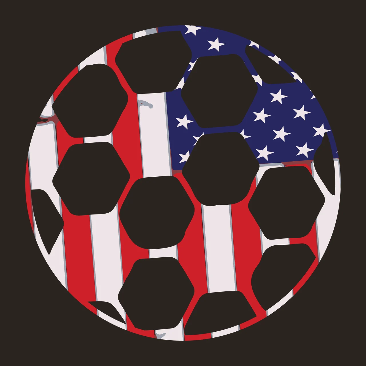 Soccer ball with American flag pattern Illustration with stars, stripes and hexagons in red, white and blue contrast preview thumbnail