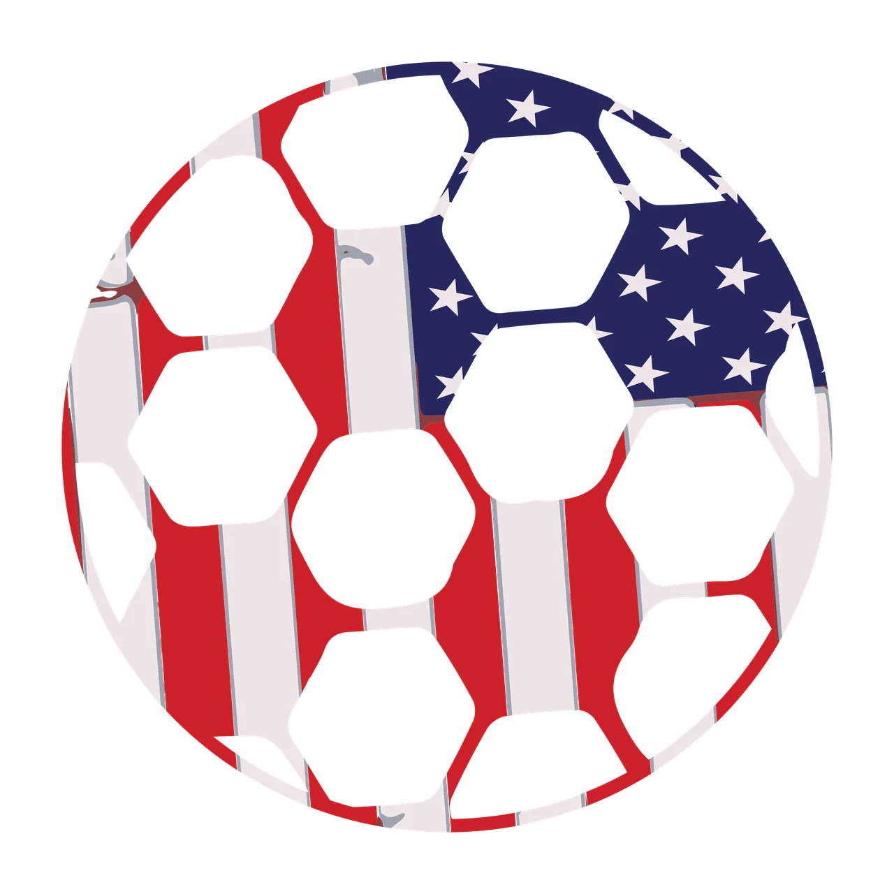 Soccer ball with American flag pattern Illustration with stars, stripes and hexagons in red, white and blue