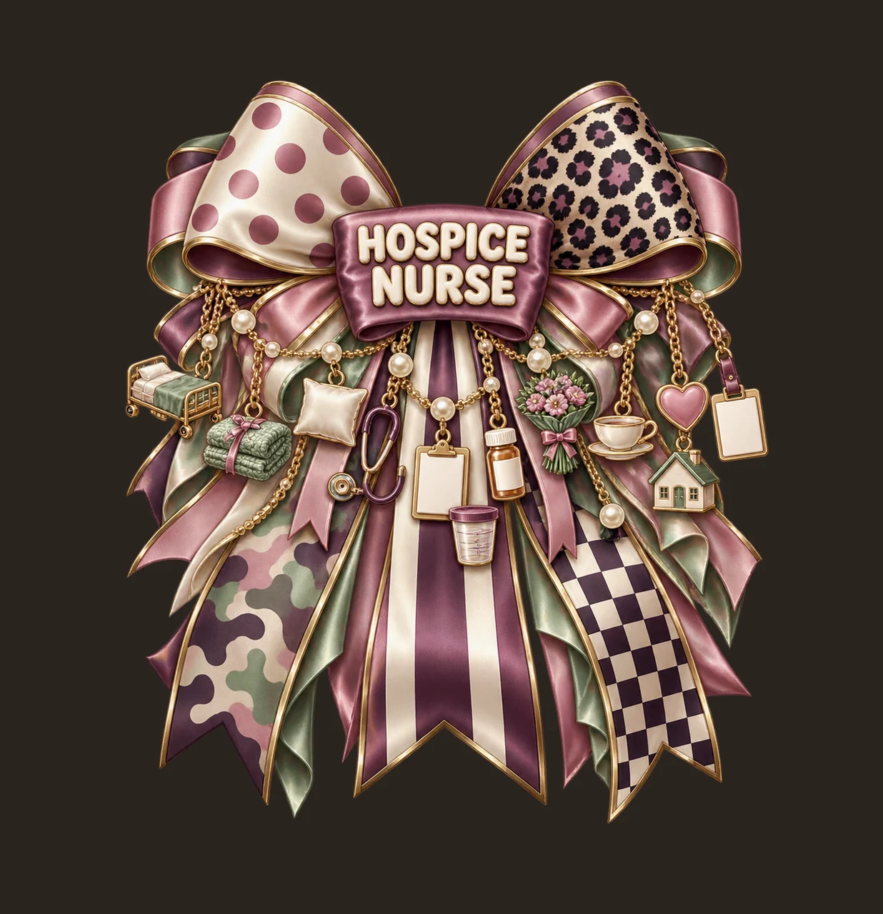 Hospice Nurse Bow Charm PNG, Gold Chain Charms, Transparent Sublimation Design, Digital Download contrast preview thumbnail
