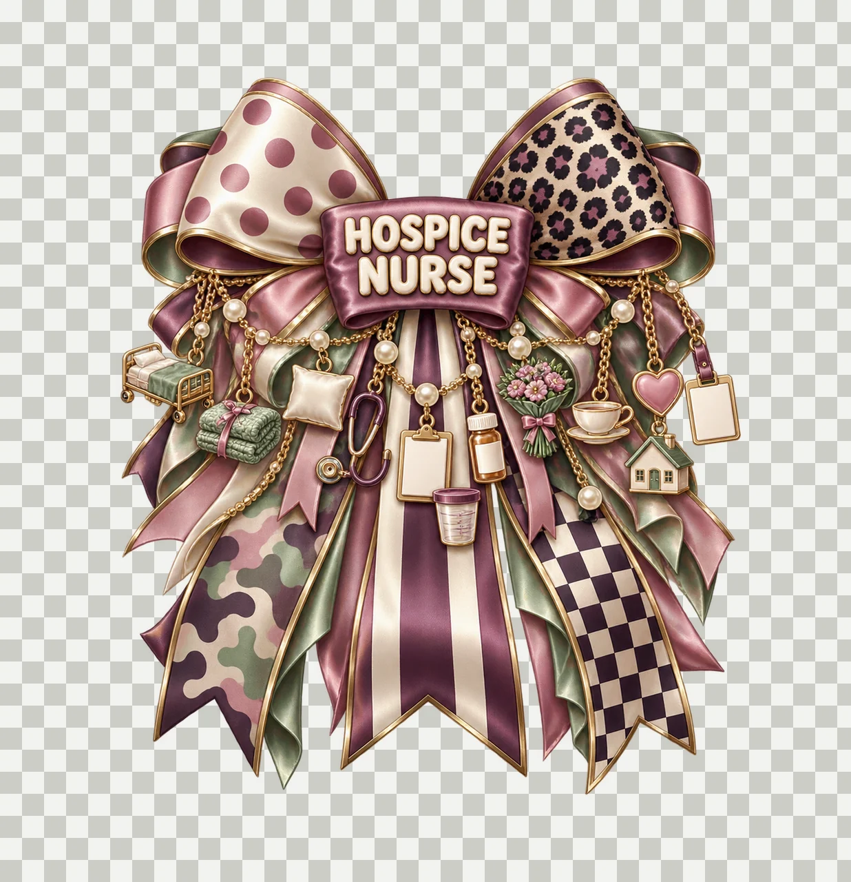 Hospice Nurse Bow Charm PNG, Gold Chain Charms, Transparent Sublimation Design, Digital Download transparency and detail preview thumbnail